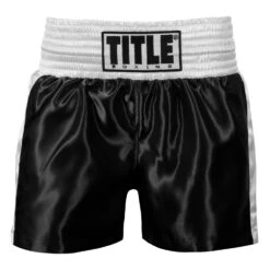 TITLE Boxing Professional Women’s Satin Striped Boxing Trunks -TITLE Boxing Shop TPBTW2 BK WH 2