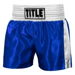 TITLE Boxing Professional Women’s Satin Striped Boxing Trunks -TITLE Boxing Shop TPBTW2 BL WH 1
